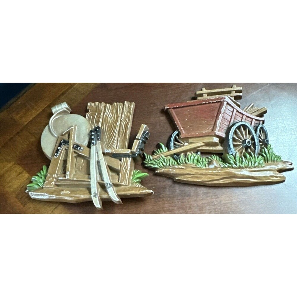 1976 Vintage Sexton Lot of 2 Metal Wall Plaques Farmhouse Cabin Rustic Decor